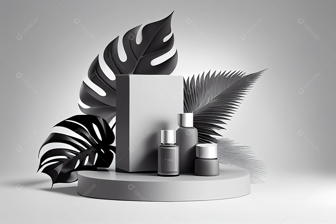 Pódio com frascos de cosméticos