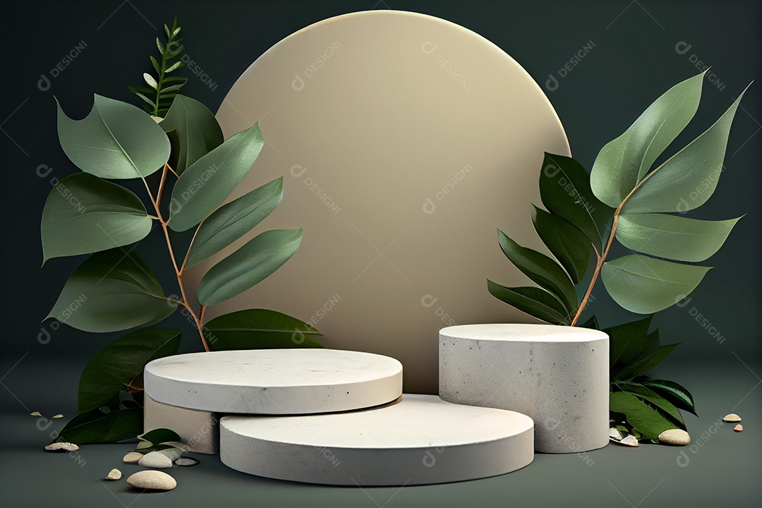 Pódio om folhagens verdes