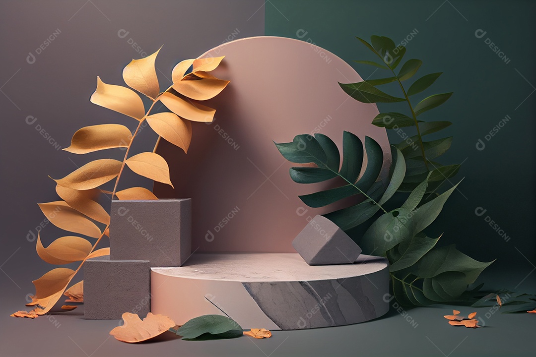 Pódio om folhagens verdes
