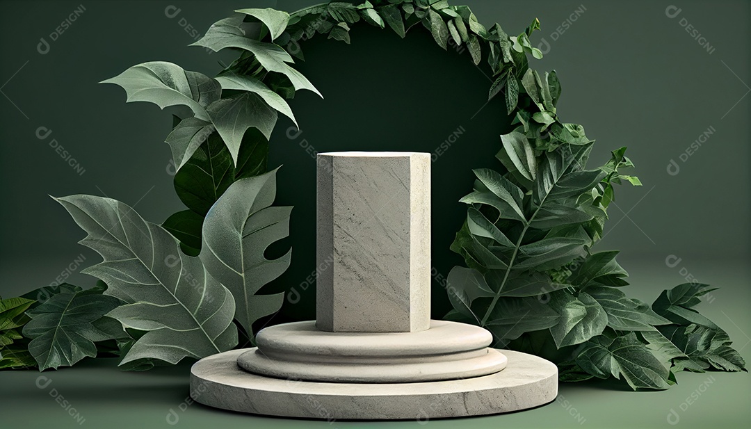 Pódio om folhagens verdes