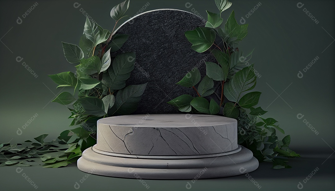 Pódio om folhagens verdes