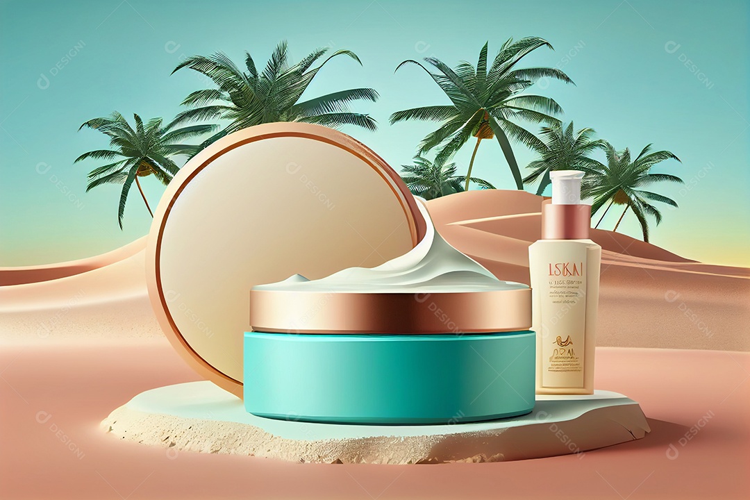 Frascos de cosméticos conceito praia