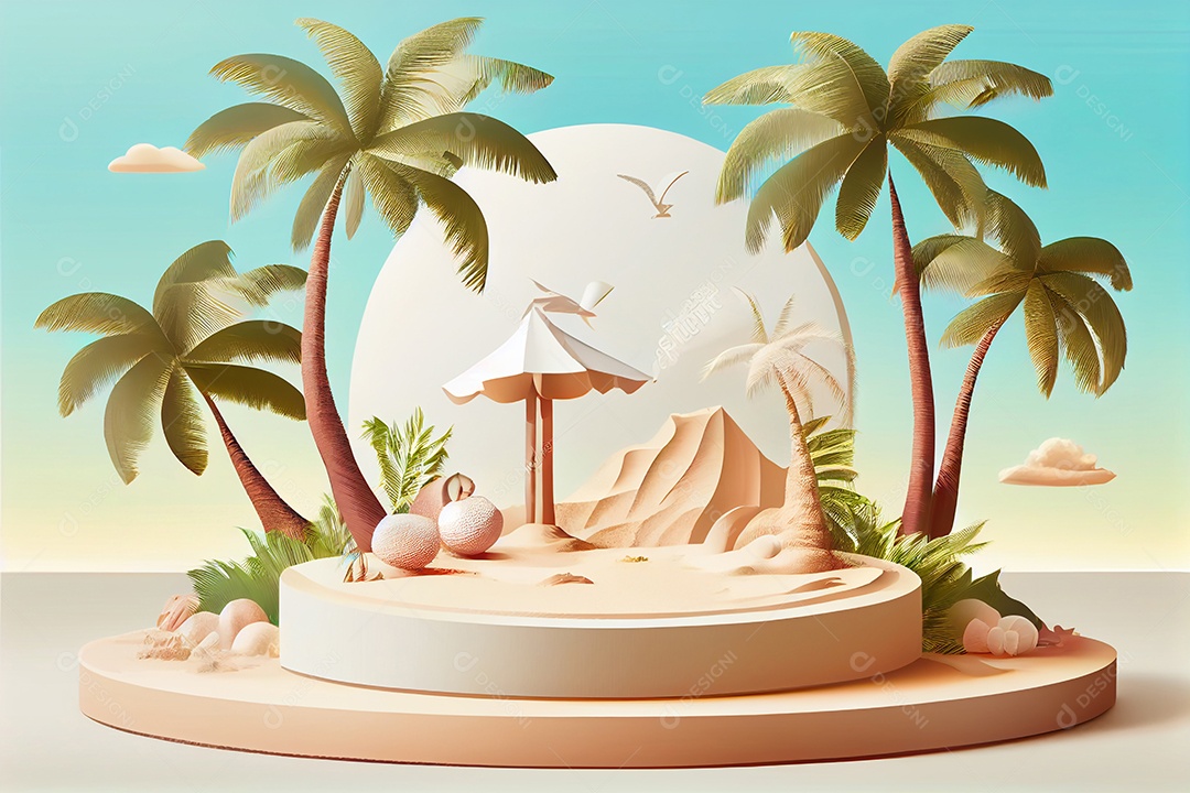 Cenário com pódio conceito praia