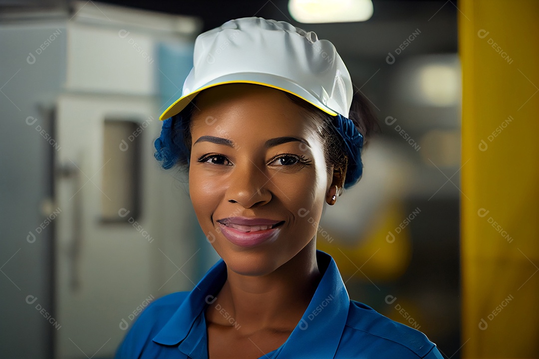 Mulher negra atendente de boné