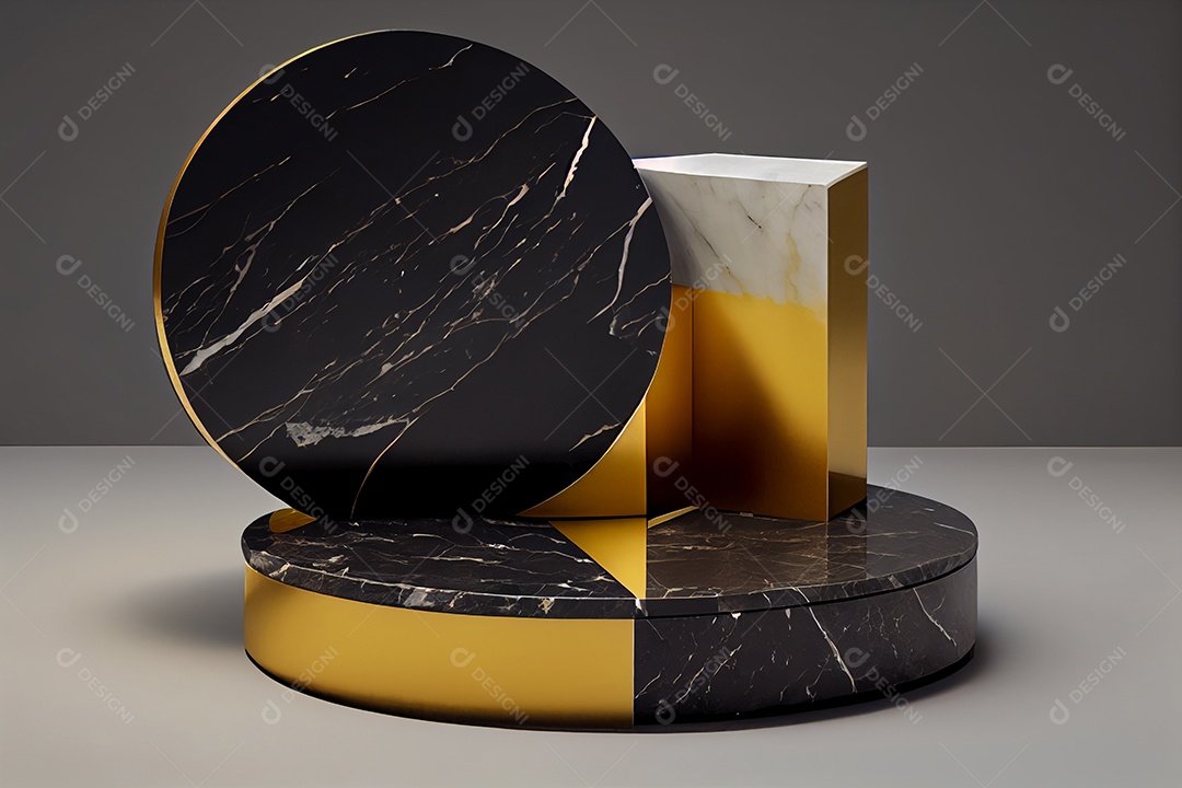 Cenário pódio preto com dourado