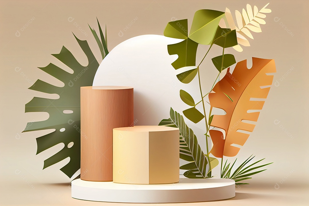 Background geométrico com folhas e plantas