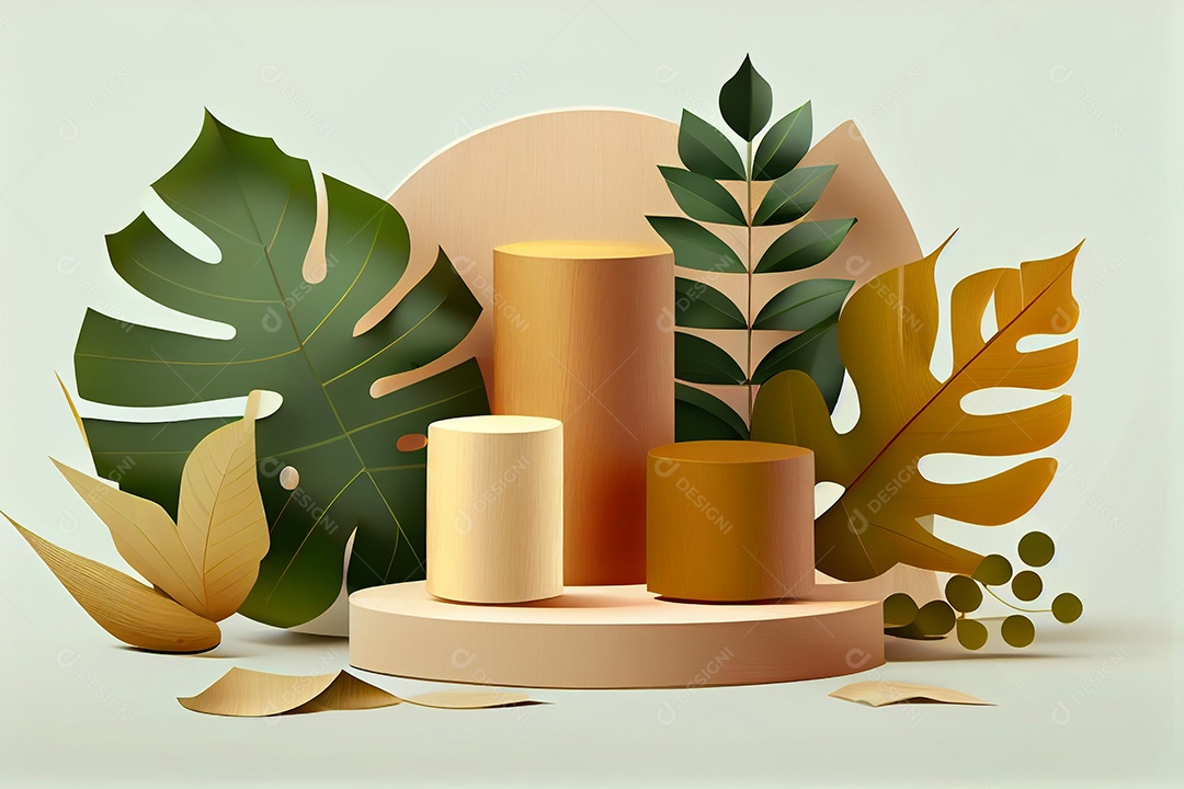 Background geométrico com folhas e plantas