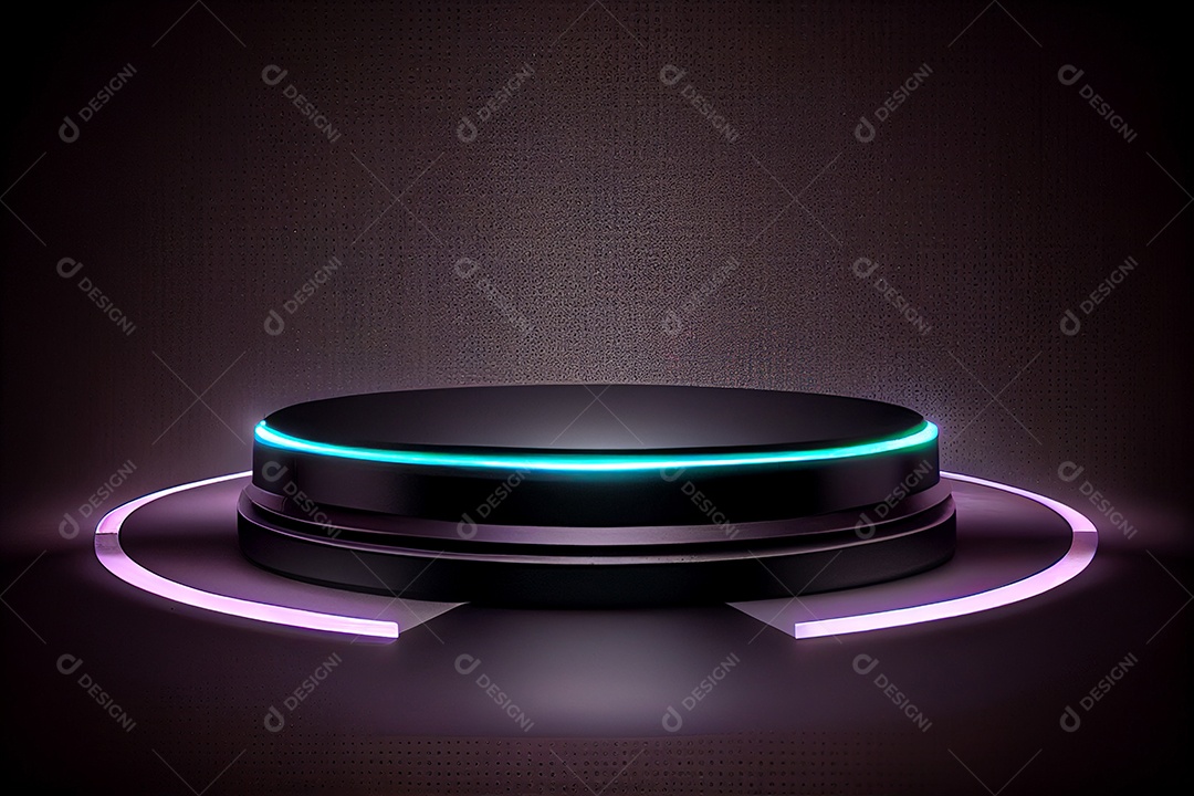 Pódio preto com luzes neon