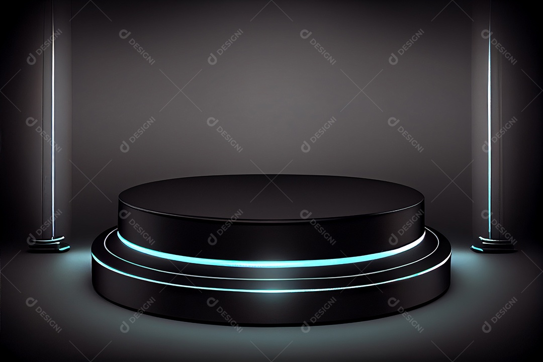 Pódio preto com luzes neon