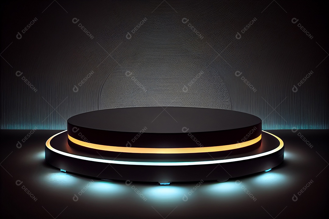 Pódio preto com luzes neon