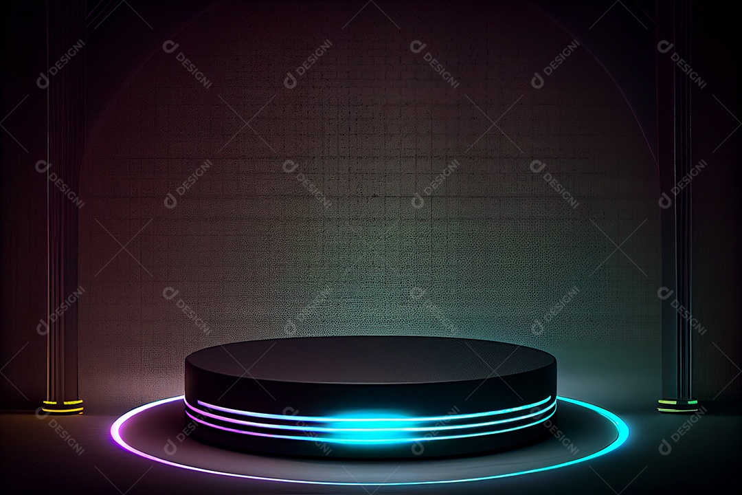 Pódio preto com luzes neon