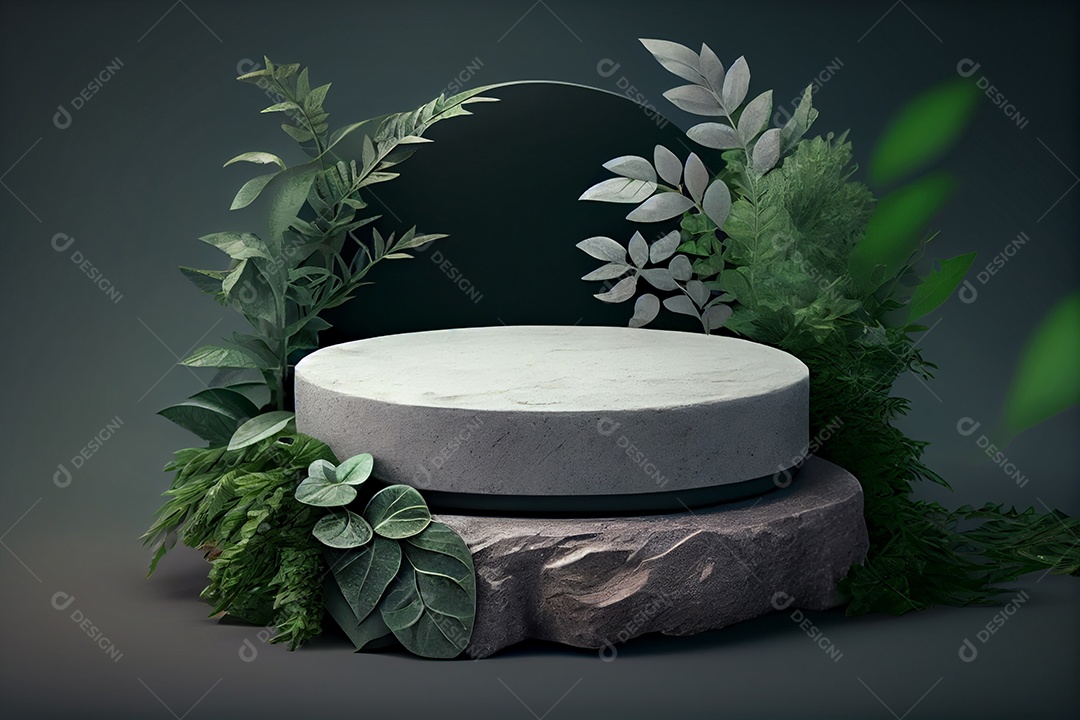 Cenário pódio mármore branco com plantas