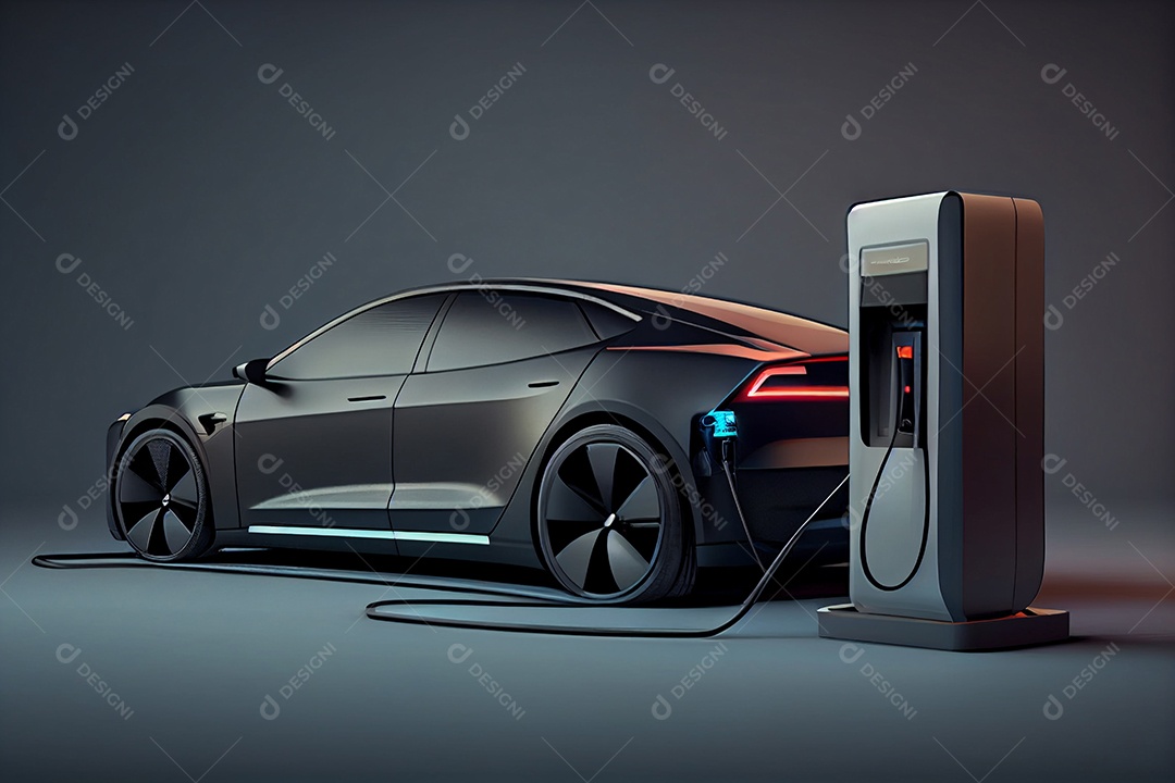 Carro elétrico em ponto de carregamento