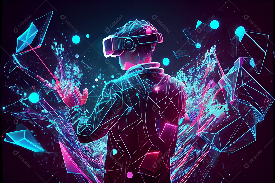 Homem em holograma poligonal