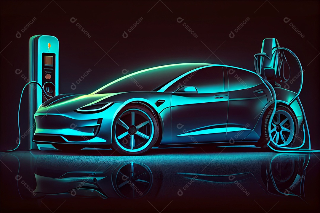 Carro elétrico moderno em ponto de carregamento