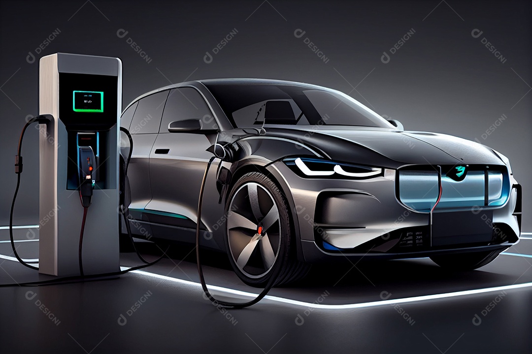 Carro elétrico moderno em ponto de carregamento