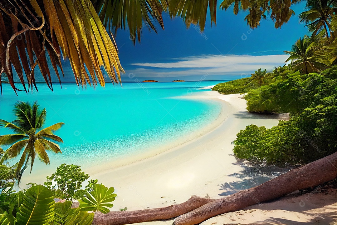 Ilustração de uma linda praia tropical