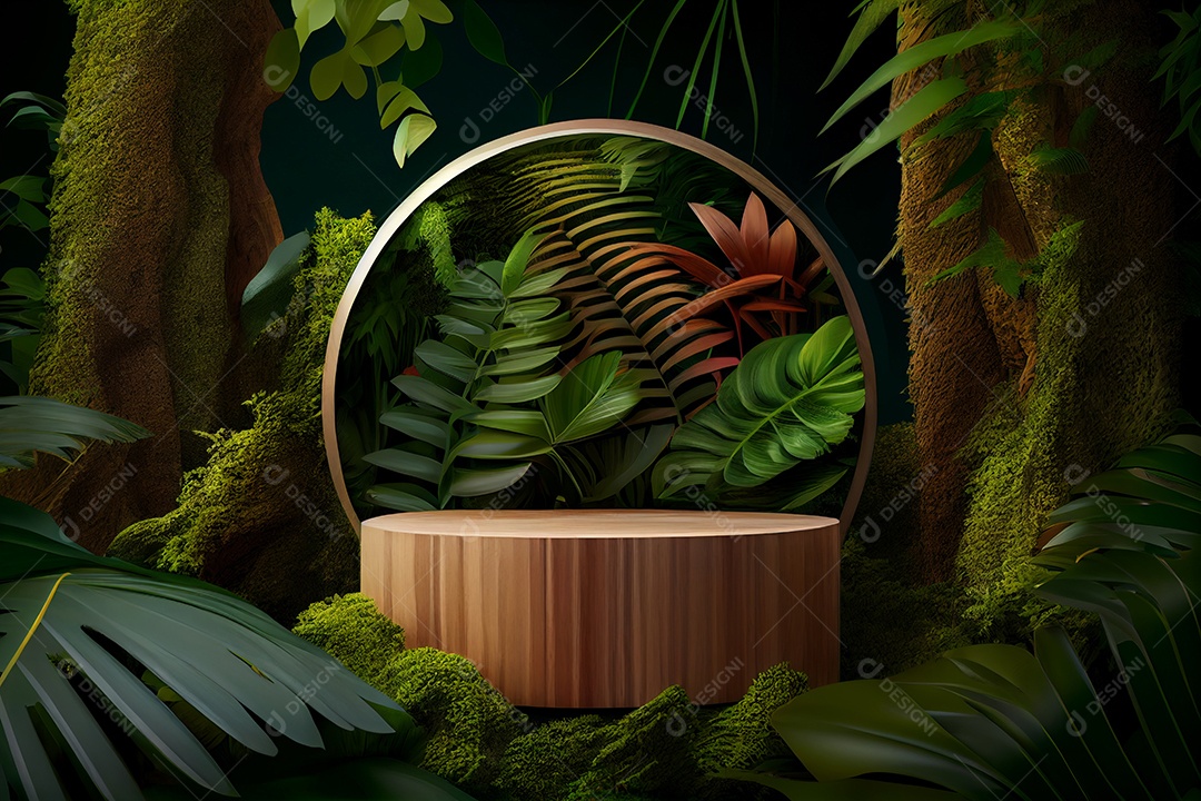 Pódio com fundo tropical