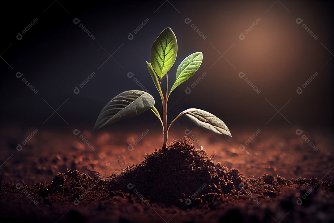 Pequena planta em desenvolvimento crescendo em solo