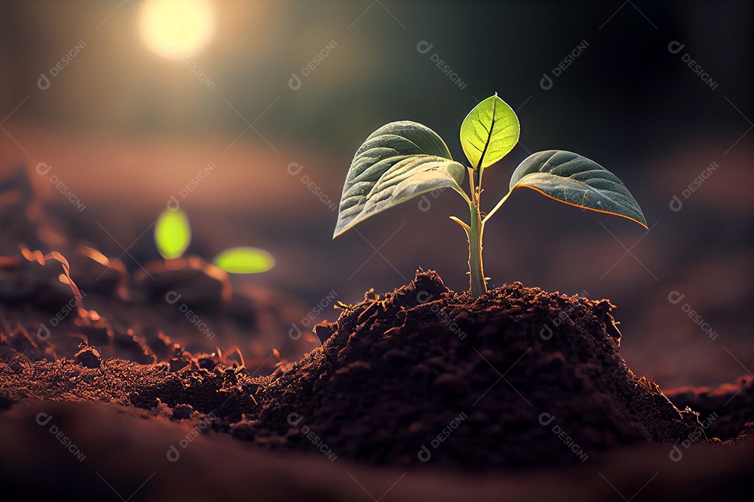Pequena planta em desenvolvimento crescendo em solo
