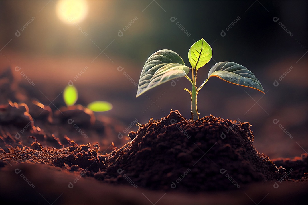 Pequena planta em desenvolvimento crescendo em solo