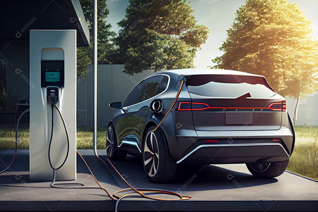 Ilustração de carro elétrico carregando