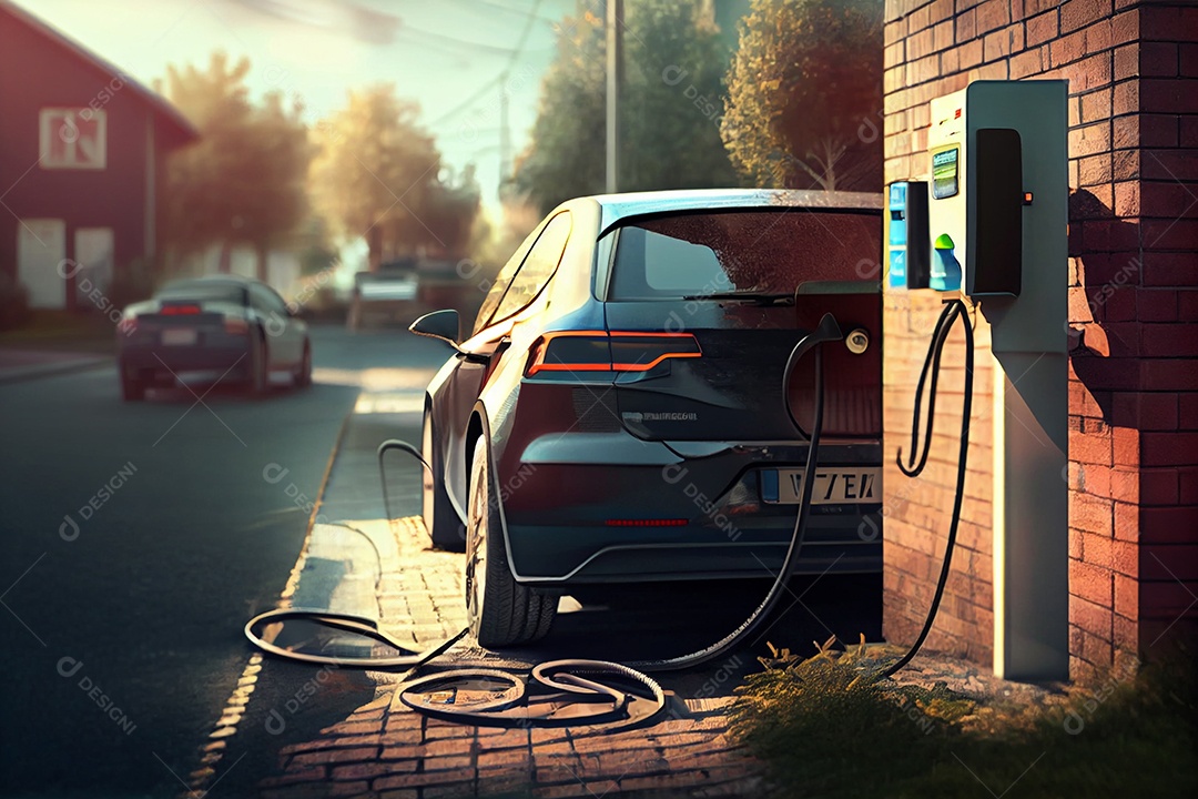 Ilustração de carro elétrico carregando