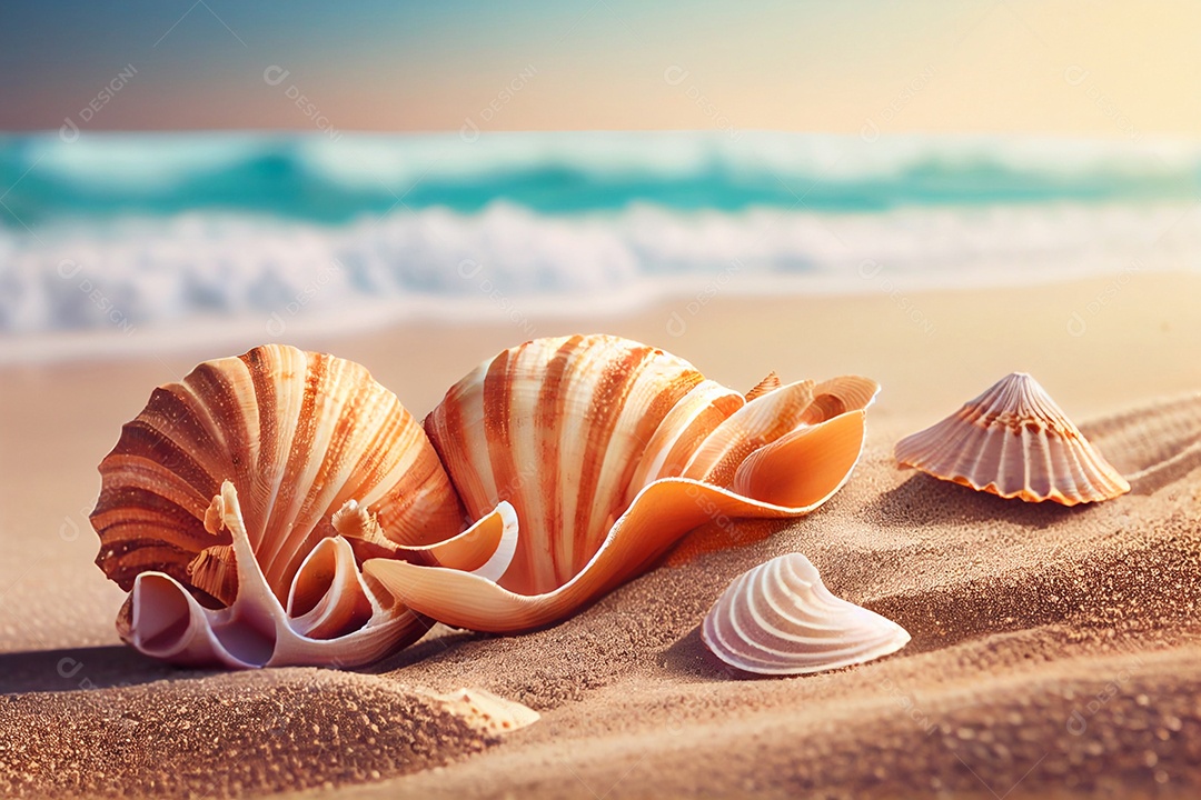 Conchas na areia da praia tropical