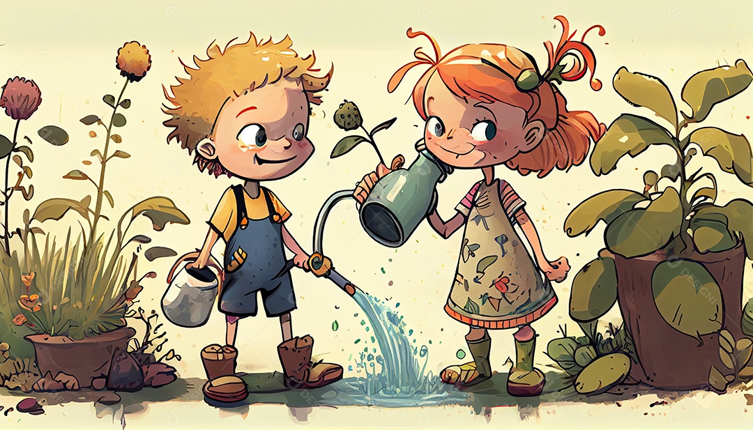 Crianças dos desenhos animados plantando árvores Dia da Terra a importância de amar a natureza