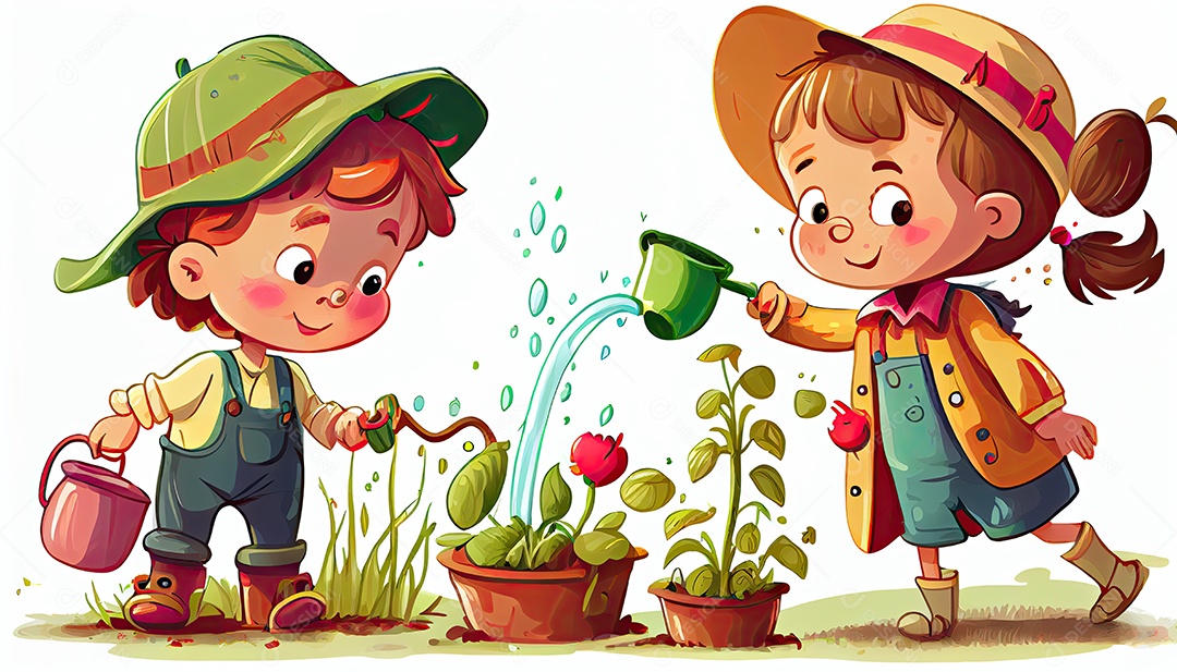 Crianças dos desenhos animados plantando árvores Dia da Terra a importância de amar a natureza