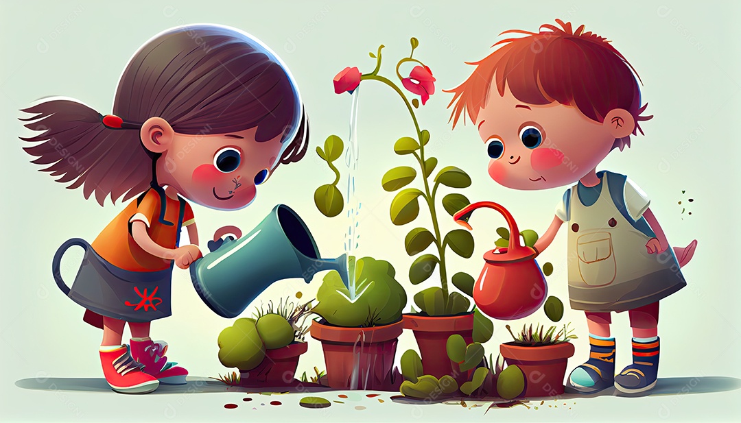 Crianças dos desenhos animados plantando árvores Dia da Terra a importância de amar a natureza