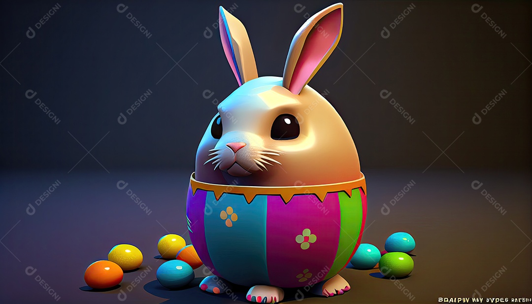 Desenho animado de coelho da páscoa sobre um lindo campo