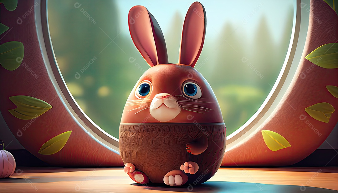 Desenho animado de coelho da páscoa sobre um lindo campo