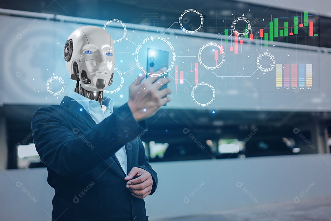 Inteligência artificial. IA de robô inteligente de tecnologia, inteligência artificial por meio de prompt de comando para gerar algo, transformação de tecnologia futurista.