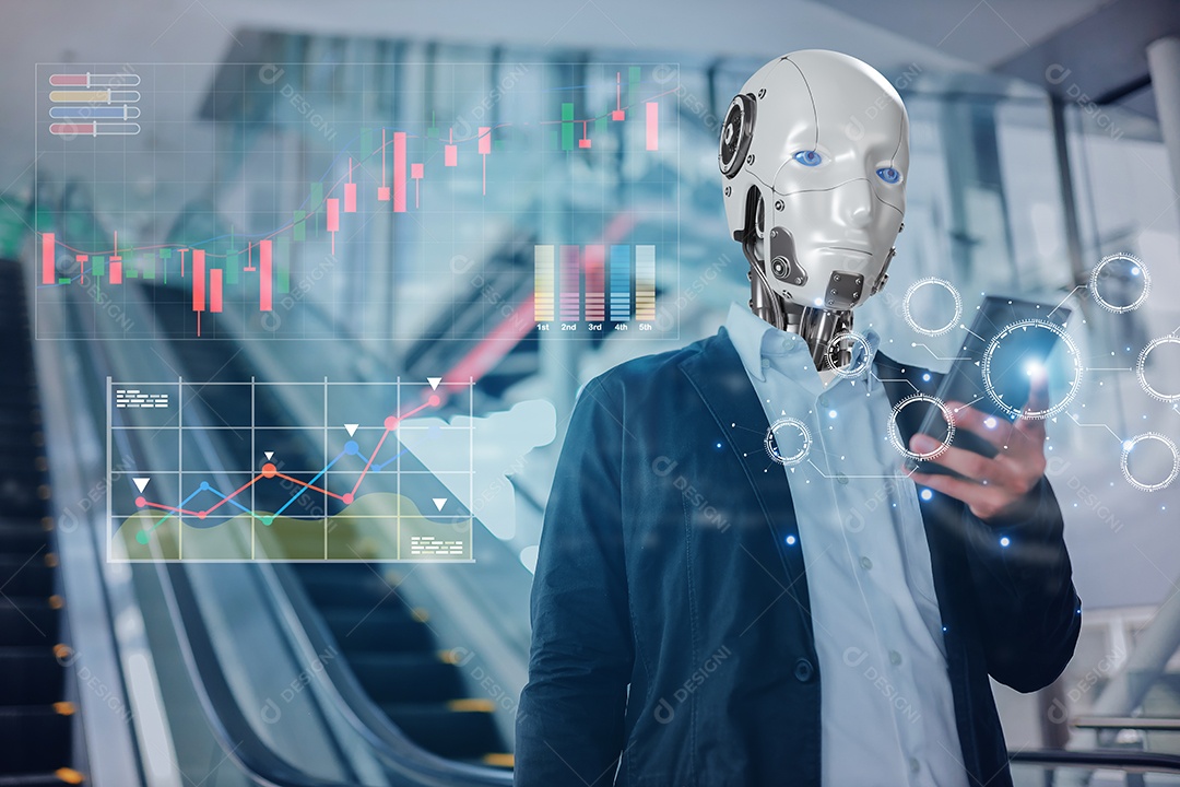 Inteligência artificial. IA de robô inteligente de tecnologia, inteligência artificial por meio de prompt de comando para gerar algo, transformação de tecnologia futurista.