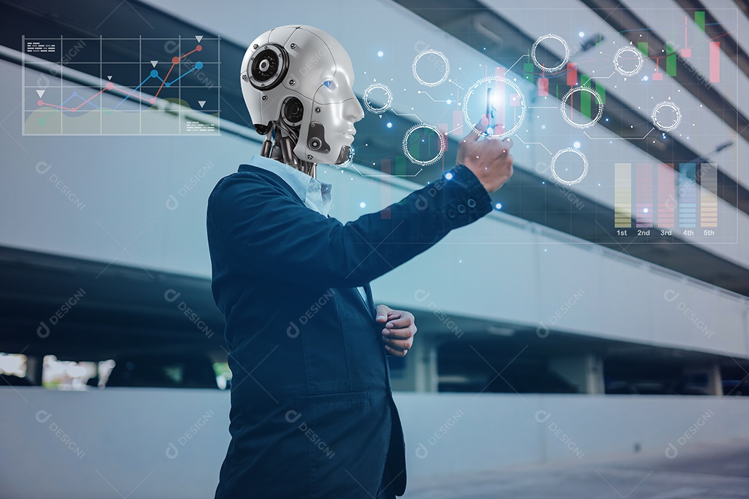 Inteligência artificial. IA de robô inteligente de tecnologia, inteligência artificial por meio de prompt de comando para gerar algo, transformação de tecnologia futurista.