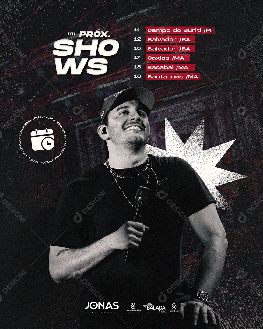Próximos Shows Jonas Esticado Flyer Social Media PSD Editável