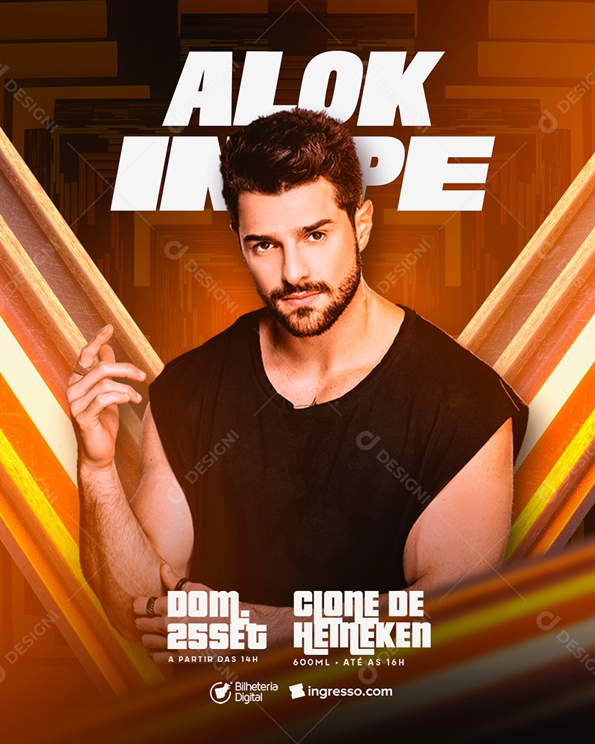 Show Dj Alok Flyer Social Media PSD Editável