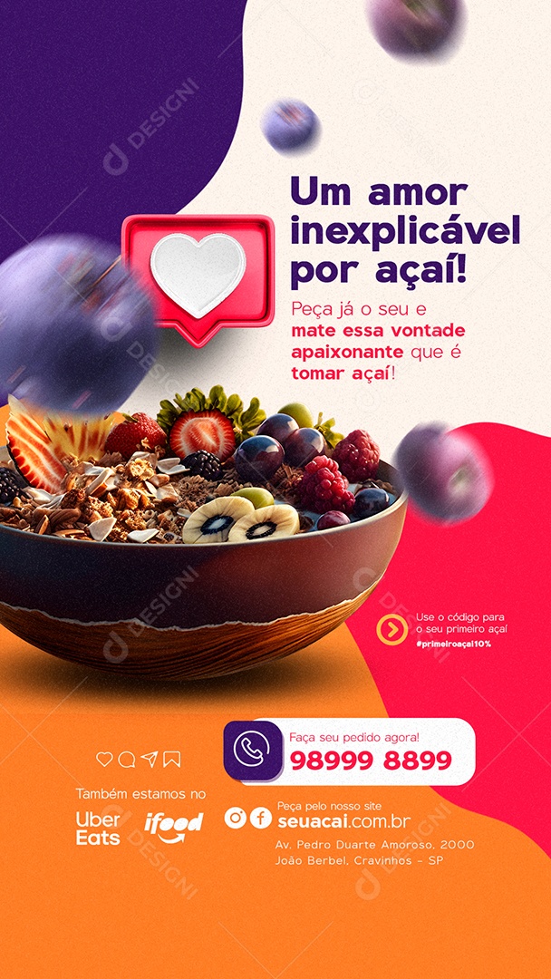 Story Um Amor Inexplicável por Açaí Açaiteria Social Media PSD Editável