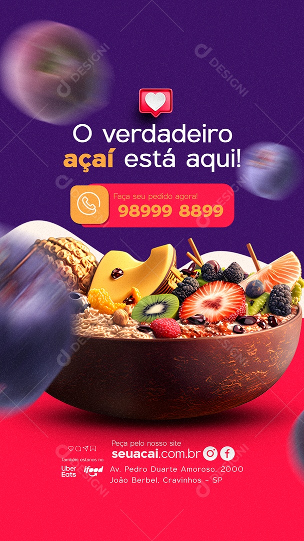 Story O Verdadeiro Açaí Está Aqui Açaiteria Social Media PSD Editável