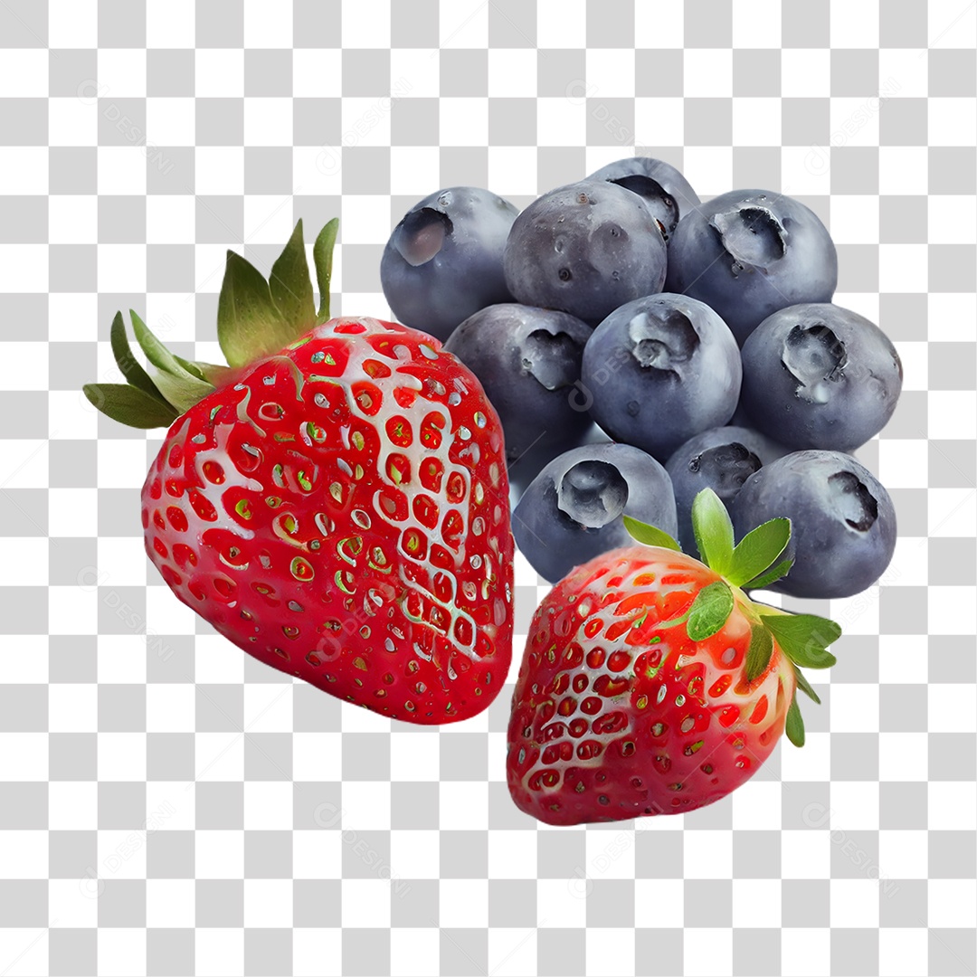 Cacho de Mirtilo e Morangos PNG Transparente