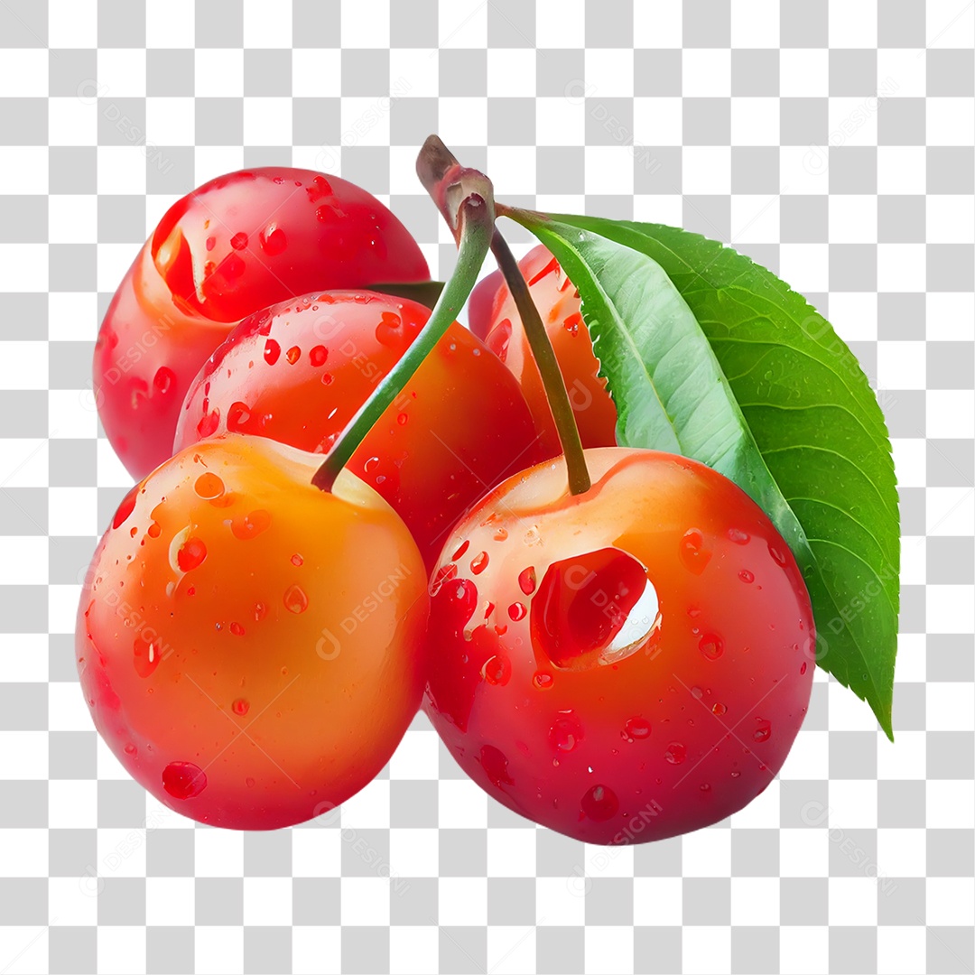 Cacho de Fruta Acerola Molhada PNG Transparente