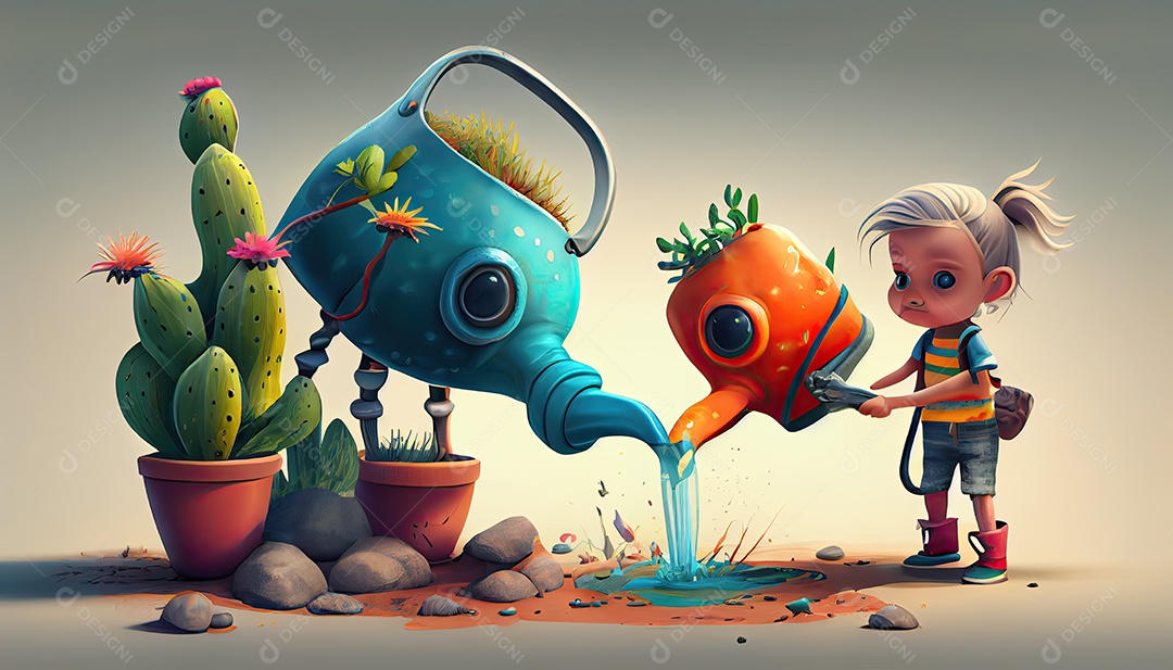 Crianças dos desenhos animados plantando árvores Dia da Terra a importância de amar a natureza