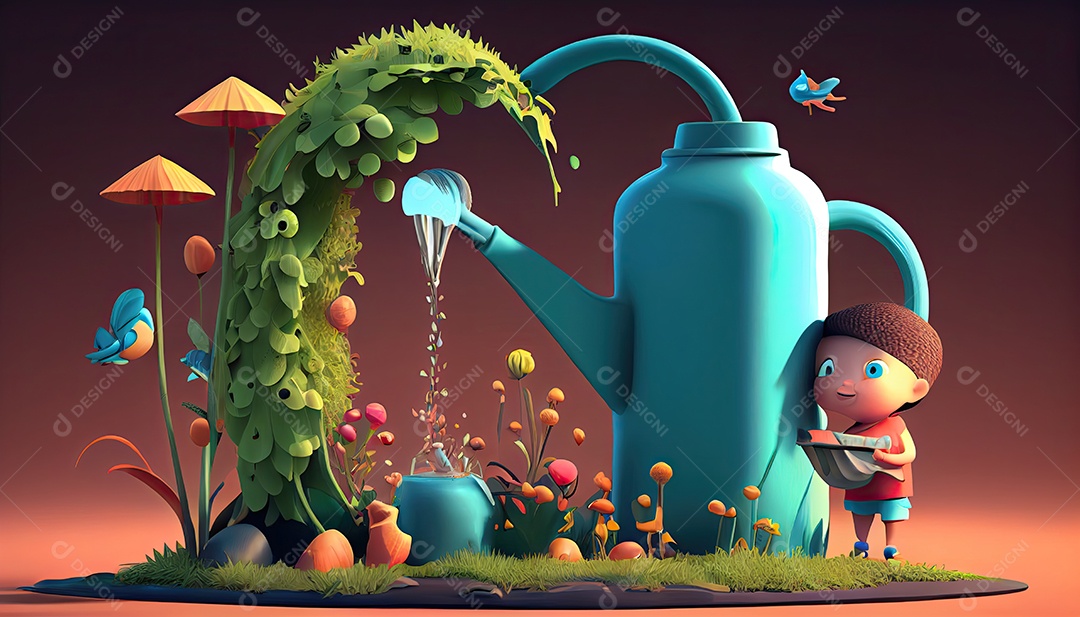 Crianças dos desenhos animados plantando árvores Dia da Terra a importância de amar a natureza