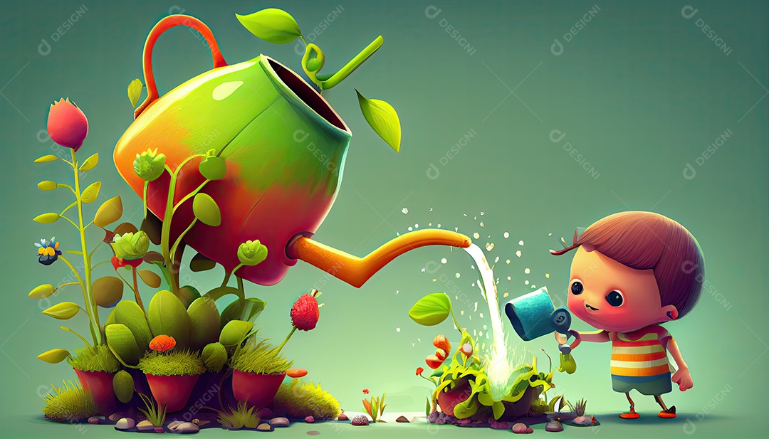 Crianças dos desenhos animados plantando árvores Dia da Terra a importância de amar a natureza