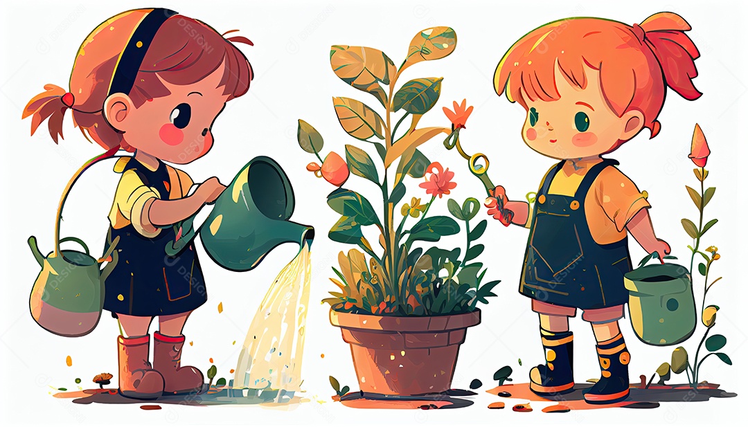 Crianças dos desenhos animados plantando árvores Dia da Terra a importância de amar a natureza