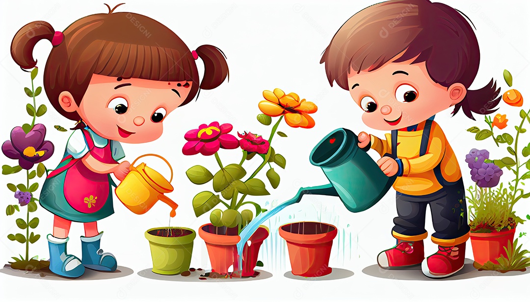 Crianças dos desenhos animados plantando árvores Dia da Terra a importância de amar a natureza