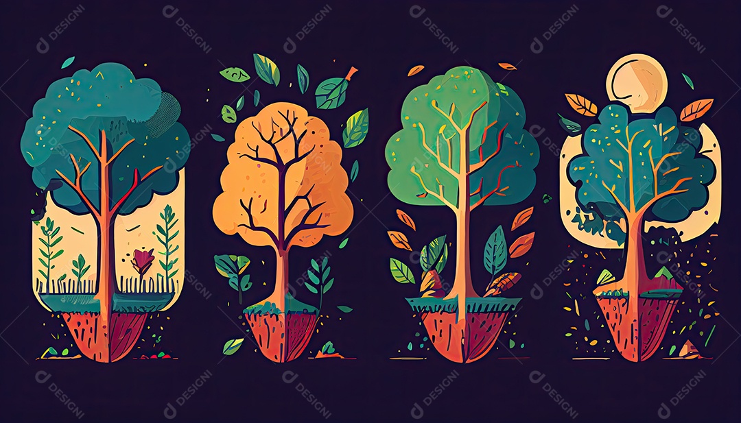 Crianças dos desenhos animados plantando árvores Dia da Terra a importância de amar a natureza