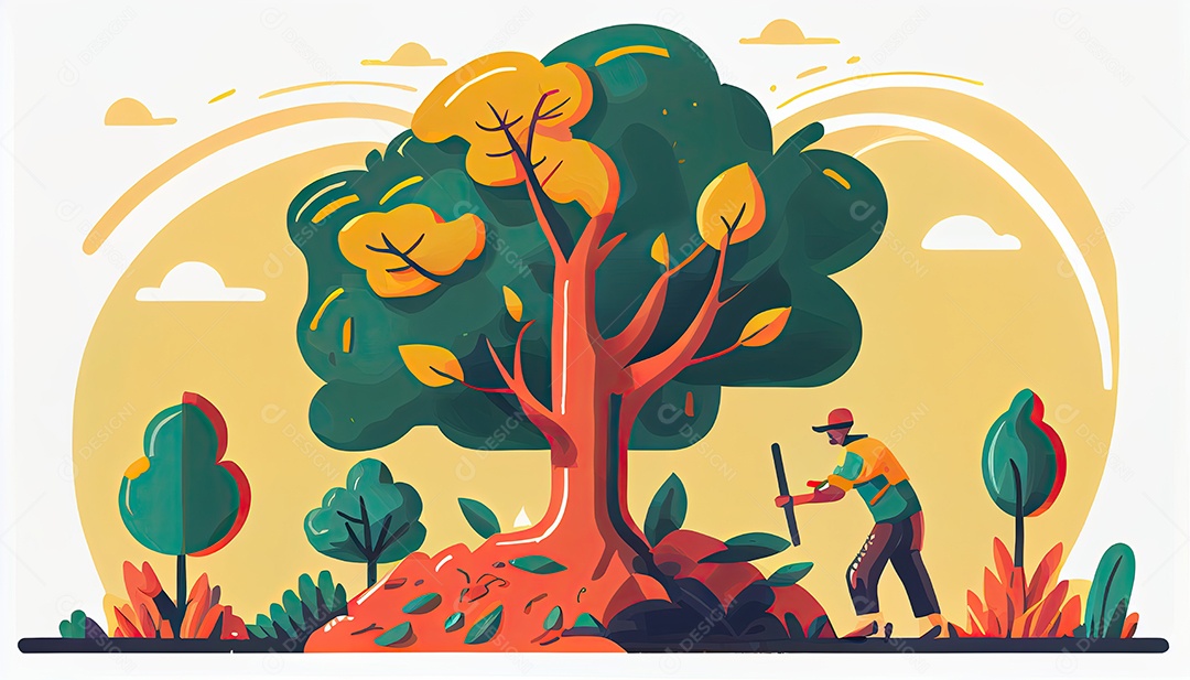 Crianças dos desenhos animados plantando árvores Dia da Terra a importância de amar a natureza