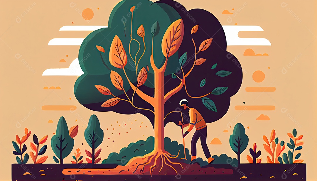 Projeto dos desenhos animados ilustração de plantação de árvores colorido Dia da Terra a importância de amar a natureza